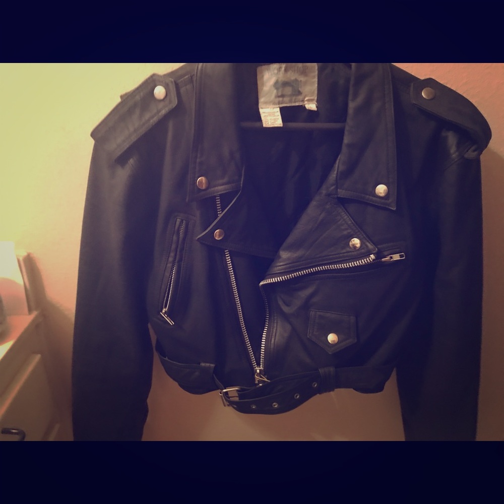 Black leather biker jacket